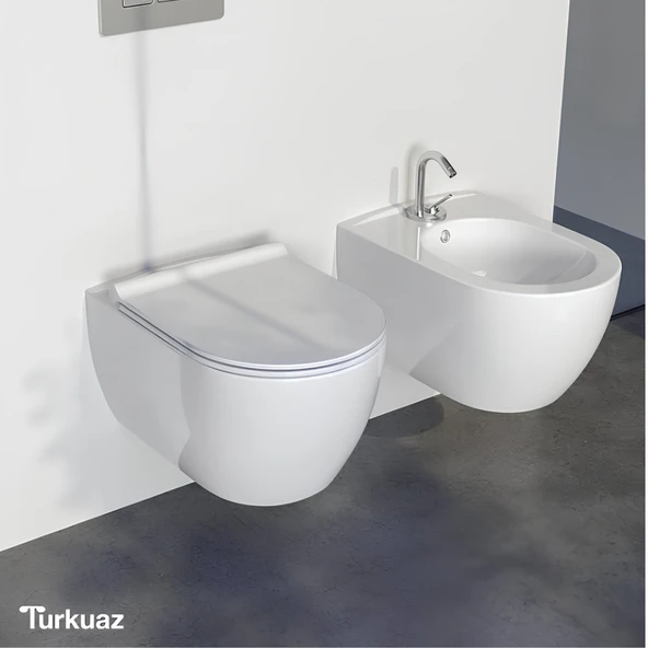 Turkuaz City Kanalsız Beyaz Asma Klozet SET002008, Turkuaz City Bella Yavaş Kapak ürün görseli 1
