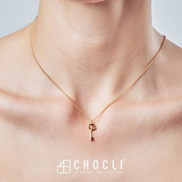 Chocli 18 Ayar Altın Kaplama Love Key Kolye - Resim 7