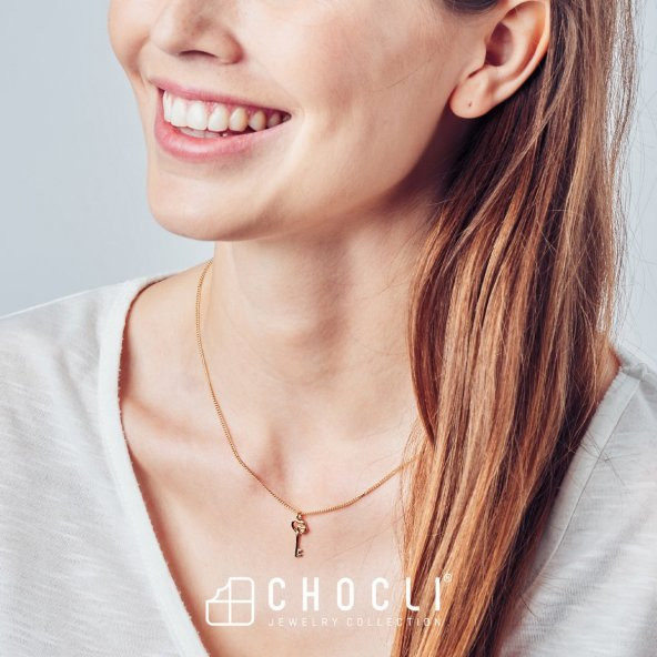Chocli 18 Ayar Altın Kaplama Love Key Kolye - Resim 8