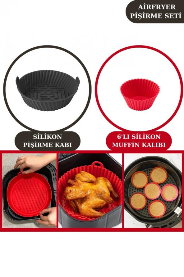 Onikiden Airfryer Silikon Pişirme Kabı ve 6’lı Kek Muffin Kalıbı Set- Tüm Hava Fritözleriyle Uyumlu ürün görseli 1
