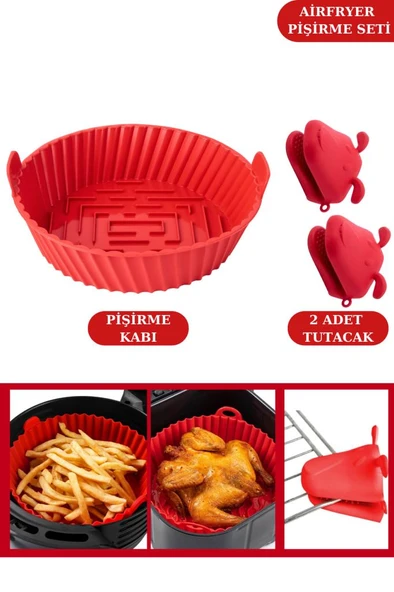 Onikiden Airfryer Silikon Pişirme Kabı ve 2 Adet Isı Yalıtımlı Fırın Eldiveni Tutacağı Seti ürün görseli 1