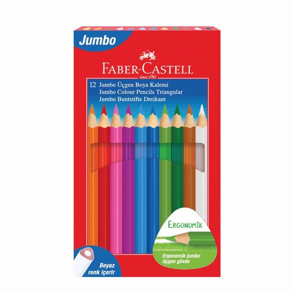 Faber Castell Jumbo Üçgen Kuru Boya 12 Renk ürün görseli 1
