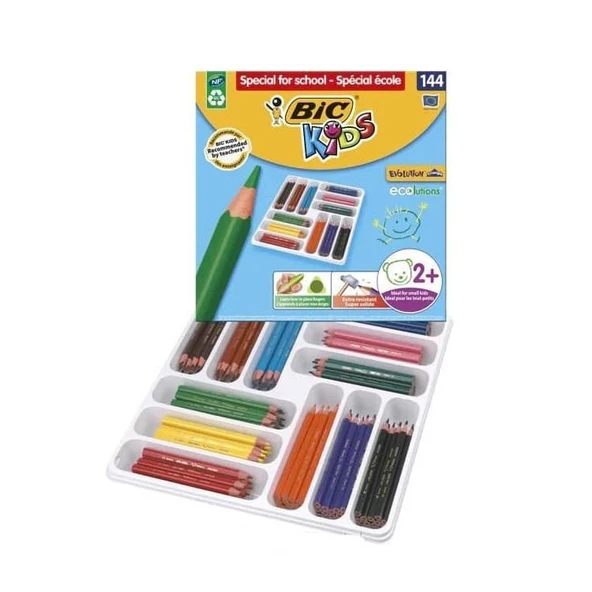 Bic Kids Evolution Triangle Üçgen Jumbo Boya Kalemi 144lü Sınıf Paketi (12 Renk x 12 Adet) ürün görseli 1
