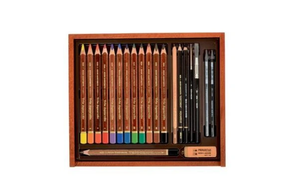 Koh-i Noor TrioAquarelle 12li Kalın Aquarel Boya ve Eskiz Seti Ahşap Kutulu ürün görseli 1