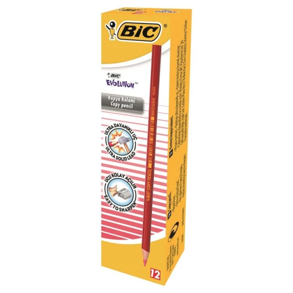 Bic Evolution Kırmızı Kopya Kalemi 12li Kutu ürün görseli 1