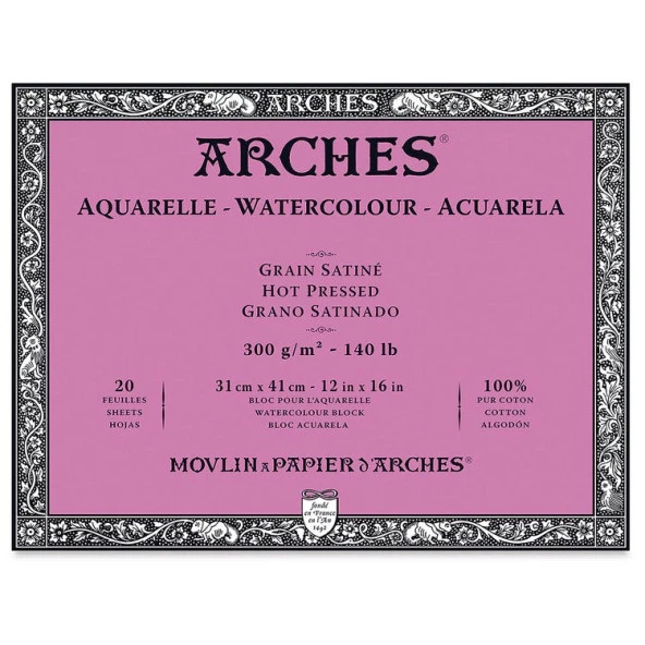 Arches Suluboya Blok Hot Press Natural White 300 gr 31x41 cm 20 Sayfa ürün görseli 1