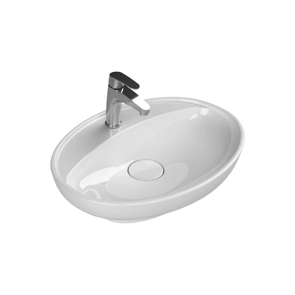 Turkuaz Cerastyle Lal C Tezgâh Üstü Batarya Delikli Beyaz Lavabo 60x45 Cm 072200-u ürün görseli 1