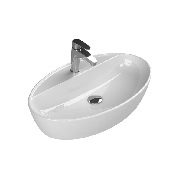 Turkuaz Cerastyle One Tezgâh Üstü Beyaz Lavabo Batarya Delikli 67x42 Cm 076500-u ürün görseli 1