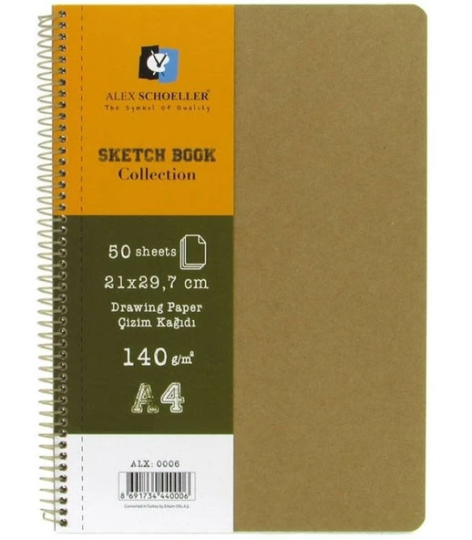 Alex Schoeller Sketchbook Kraft Sert Kapak Spiralli Eskiz Defteri A4 140 gr 50 yp ürün görseli 1