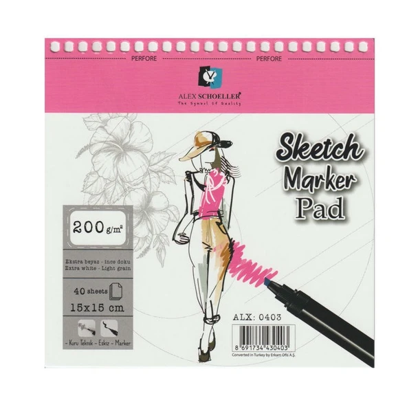Alex Schoeller Sketch Marker Pad Spiralli 15x15 cm 200 gr 40 yp ürün görseli 1