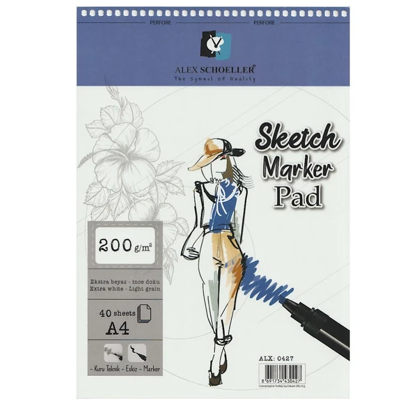 Alex Schoeller Sketch Marker Pad Spiralli A4 200 gr 40 yp ürün görseli 1