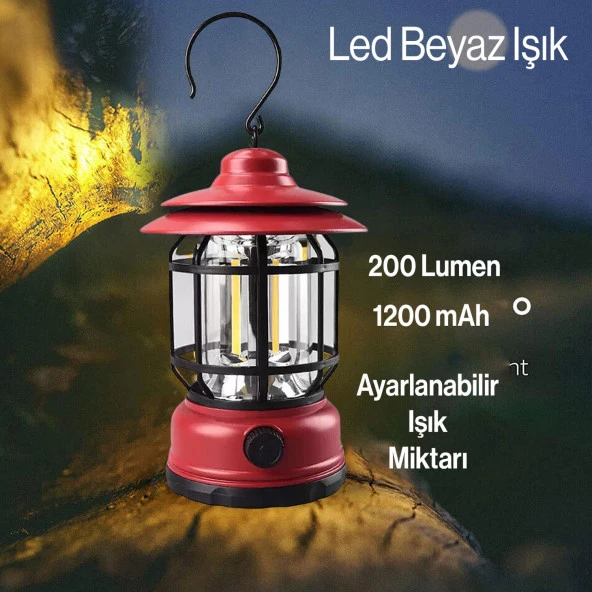 Klaus Dekoratif Kamp Lambası Ledli Beyaz Işıklı El Feneri Işıldak Şarjlı Portatif Gece Lamba Kırmızı ürün görseli 1