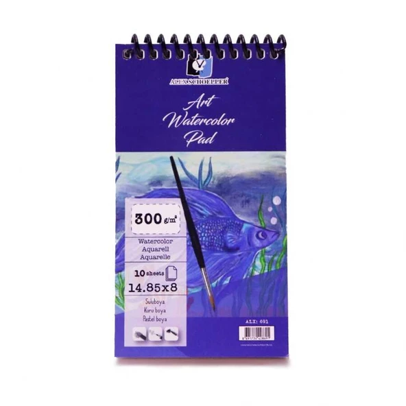 Alex Schoeller Art Watercolour Pad 14,85x8 cm Spiralli Suluboya Defteri 300 gr 10 yp ürün görseli 1