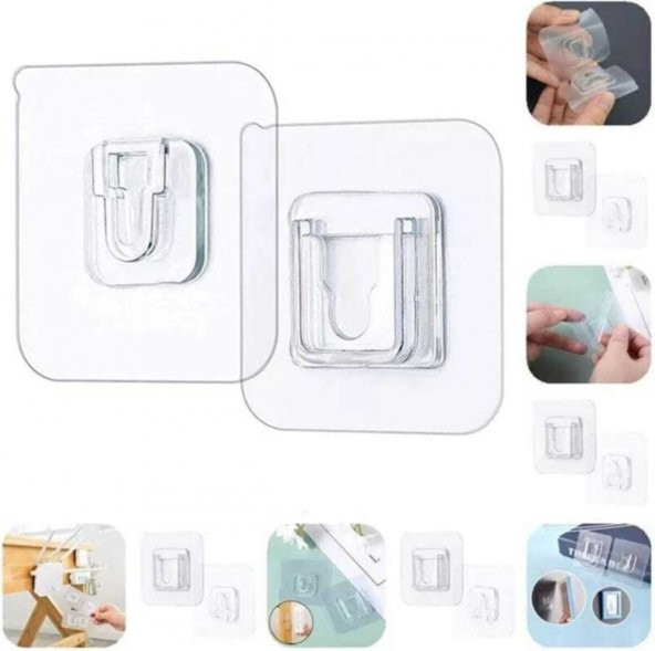 4 LÜ SET Çift Taraflı Yapışkanlı Geçmeli Klips Eşya Sabitleme Askısı Çerçeve Şeffaf Duvar Kancası ürün görseli 1