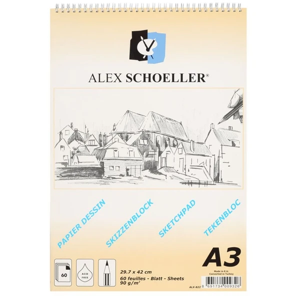 Alex Schoeller Spralli Eskiz Çizim Blok 90 gr. A3 60 Sayfa ürün görseli 1