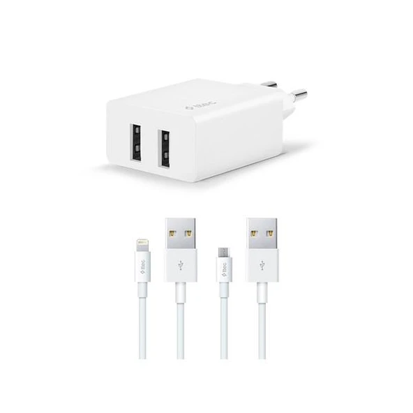 Ttec 2SCS21DB SmartCharger Duo 2.4A Seyahat Şarj Aleti Çift USB + Lightning ve Micro USB Kablo ürün görseli 1