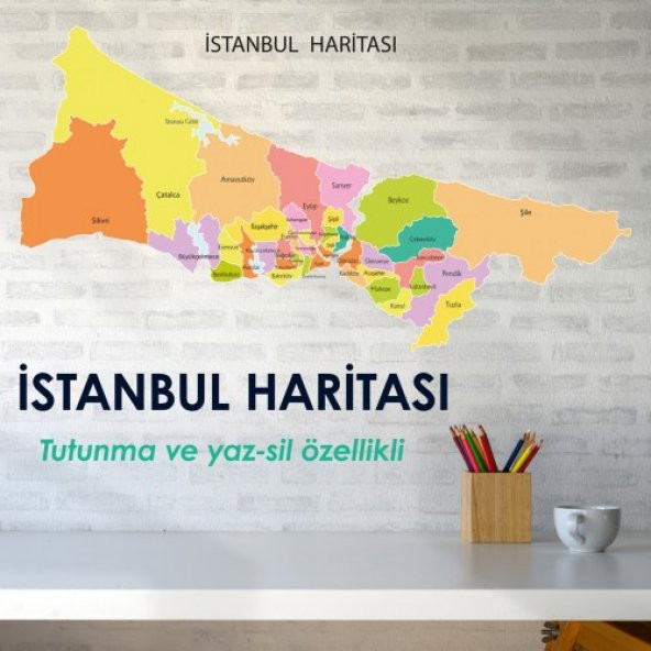 Renkli İstanbul Haritası - Yapışkansız Kendiliğinden Tutunan, Pratik, Statik Akıllı Kağıt ürün görseli 1