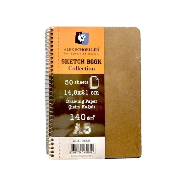 Alex Schoeller Sketchbook Kraft Sert Kapak Spiralli Eskiz Defteri A5 140 gr 50 yp ürün görseli 1