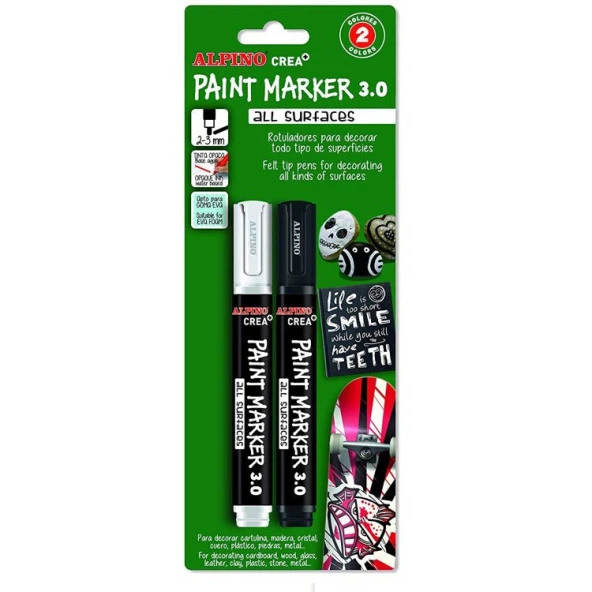 Alpino Crea+ Paint Marker Tüm Yüzeyler İçin Boyama Markörü Siyah-Beyaz 2li Blister ürün görseli 1
