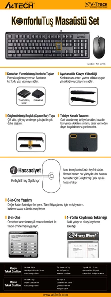 A4 TECH KR-9276 Q USB STANDART KLAVYE+OPTİK MOUSE - Resim 3
