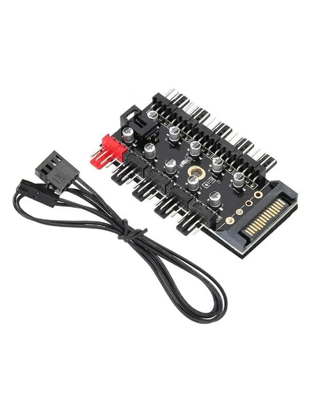 10 Port Fan Çoklayıcı Splitter 3 Pin 4 Pin Pwm Fan Kontrol Cihazı Fan Denetleyici Sata Girişli ürün görseli 1