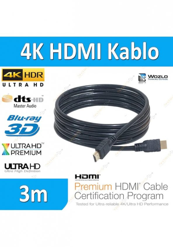4K 3D Ultra Hd 3 Metre Ethernet Destekli Altın Uçlu Hdmi Kablo ürün görseli 1