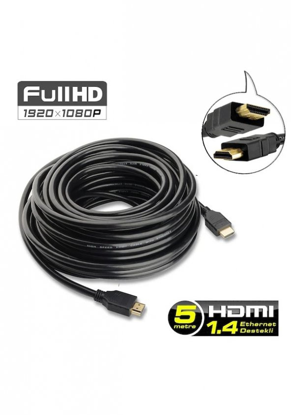5M Metre Hdmi Kablo Full Hd 3D Ses Görüntü Kablosu Pc Laptop Ps3 ürün görseli 1