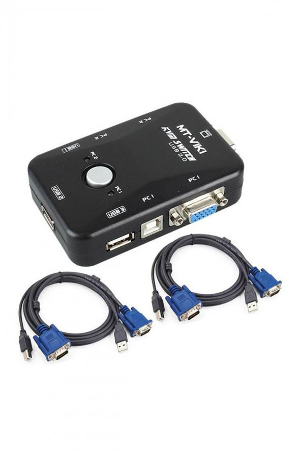 2 Port Usb Kvm Switch 2 Pc Kasa Tek Kontrol Bilgisayar Laptop + 2 Adet Kablo ürün görseli 1