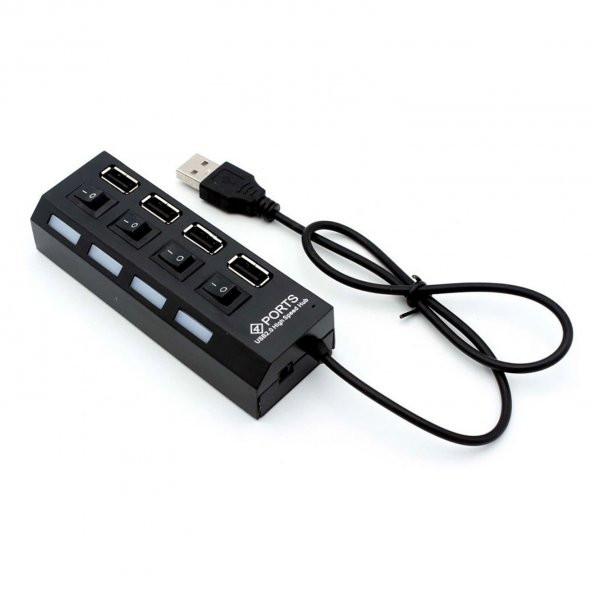 Alfais 4863 4 Port Usb 2.0 Hub Çoğaltıcı Çoklayıcı Switch Işıklı Anahtarlı ürün görseli 1