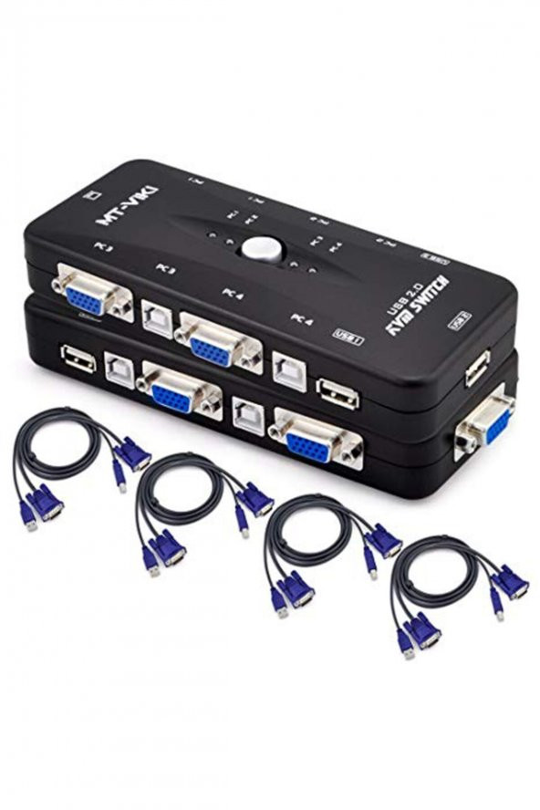 4 Port Usb Kvm Switch + 4 Adet Vga Kvm Kablo ürün görseli 1