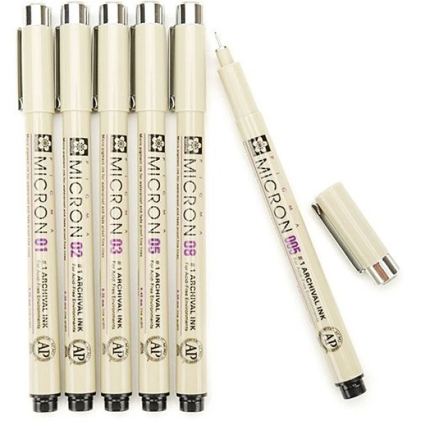 Sakura Pigma Micron Çizim Kalemi 6lı Set (0.05 - 0.1 - 0.2 - 0.3 - 0.5 - 0.8) ürün görseli 1