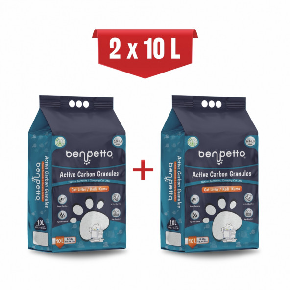 BENPETTO  AA250  Aktif Karbon Granüllü  2'Li 2x10 20 Lt Topaklanan Kedi Kumu / Cat Litter ürün görseli 1