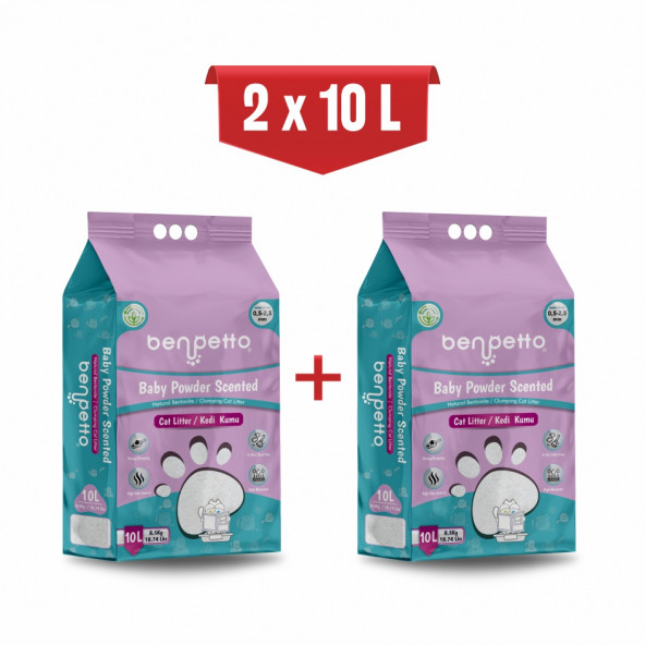 BENPETTO BB250 Bebek Pudrası Parfümlü  2'Li 2x10 20 Lt Topaklanan Kedi Kumu / Cat Litter ürün görseli 1