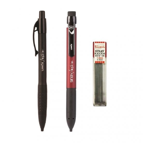Umix Versatil Kalem Sınav/Eskiz Yassı Bordo + Siyah 1.8 Mm + Ticom Kalem Ucu 2b 1.8 Mm ürün görseli 1
