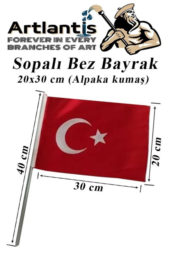 Sopalı Bez Bayrak 20x30 Cm 1 Adet Saplı Bayrak Ay Yıldız Plastik Çıtalı 20*30 Bez Bayrak Mill Bayram Kutlama ürün görseli 1