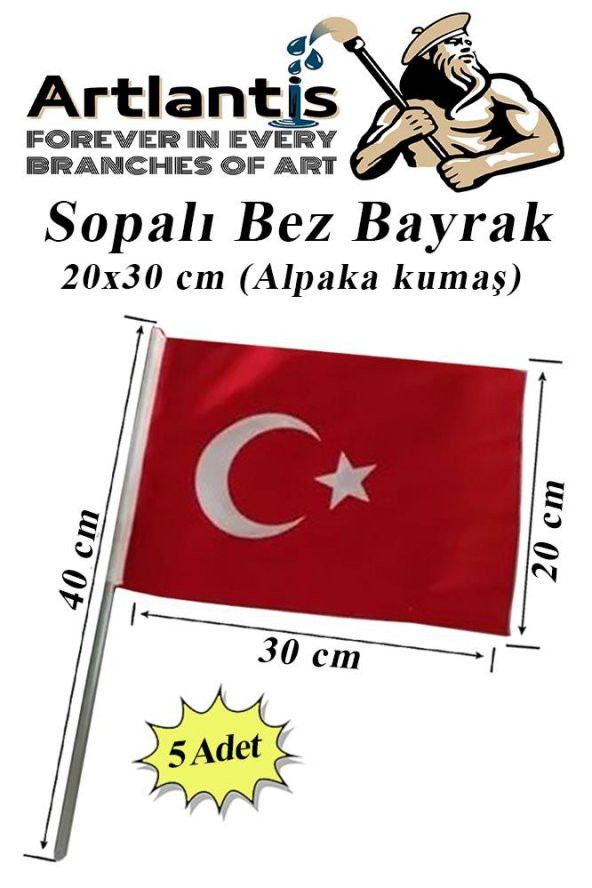 Sopalı Bez Bayrak 20x30 Cm 5 Adet Saplı Bayrak Ay Yıldız Plastik Çıtalı 20*30 Bez Bayrak Mill Bayram Kutlama ürün görseli 1