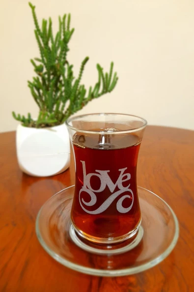 Love Işlemeli 6lı Çay Seti 155 cc ürün görseli 1