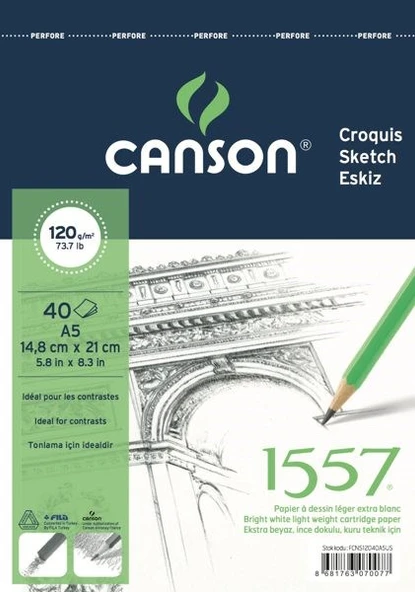 Canson 1557 Eskiz Defteri 120 gr. Üstten Spiralli A5 40 Sayfa ürün görseli 1