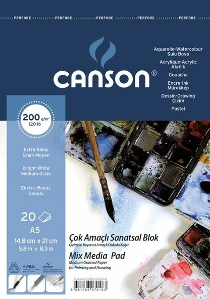 Canson Finface Çok Amaçlı Sanatsal Blok 200 gr. Spiralli A5 20 Sayfa ürün görseli 1