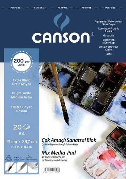 Canson Finface Çok Amaçlı Sanatsal Blok 200 gr. Spiralli A4 20 Sayfa ürün görseli 1