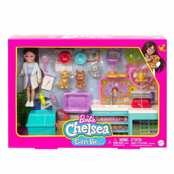 Barbie Chelsea Meslekleri Öğreniyor Veteriner Oyun Seti 4 Hayvan Figürü ve 18 Aksesuar ürün görseli 1