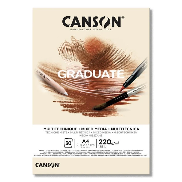 Canson Graduate Mixed Media Natural Çok Amaçlı Blok 220 gr. A4 30 yp. ürün görseli 1