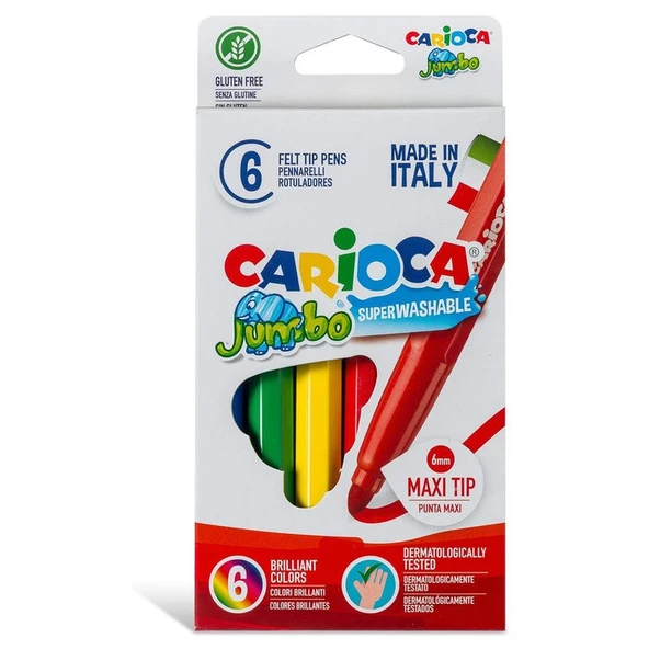Carioca Jumbo Süper Yıkanabilir Keçeli Boya Kalemi 6 Renk ürün görseli 1
