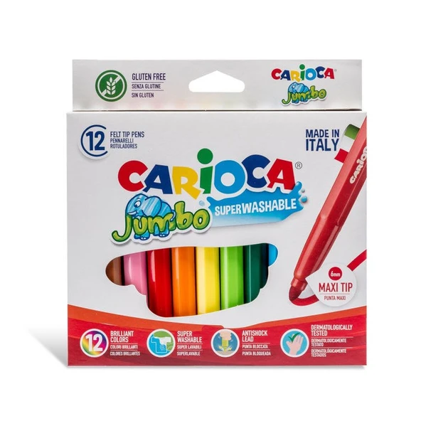 Carioca Jumbo Süper Yıkanabilir Keçeli Boya Kalemi 12 Renk ürün görseli 1