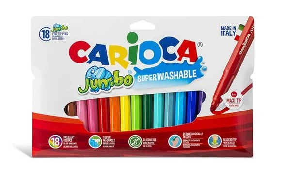 Carioca Jumbo Süper Yıkanabilir Kalın Keçeli Boya 18 Renk ürün görseli 1