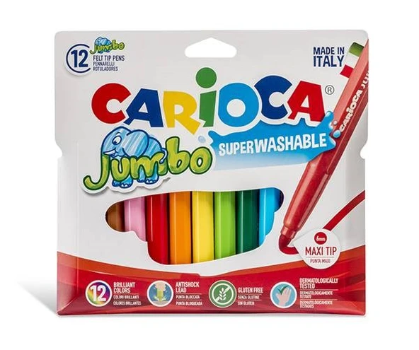 Carioca Jumbo Süper Yıkanabilir Kalın Keçeli Boya 12 Renk ürün görseli 1