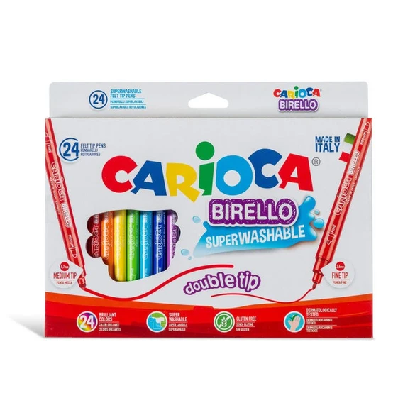 Carioca Birello Jumbo+Standart Çift Uçlu Yıkanabilir Keçeli Boya 24 Renk ürün görseli 1