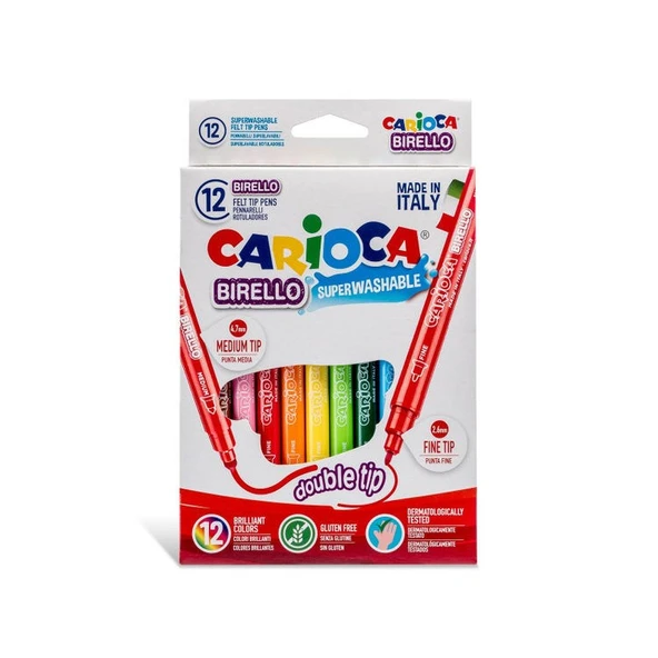 Carioca Birello Jumbo+Standart Çift Uçlu Yıkanabilir Keçeli Boya 12 Renk ürün görseli 1