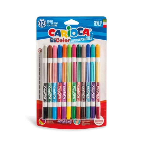 Carioca Bicolor Süper Yıkanabilir Çift Uçlu Keçeli Boya Kalemi 12li (24 Renk) ürün görseli 1