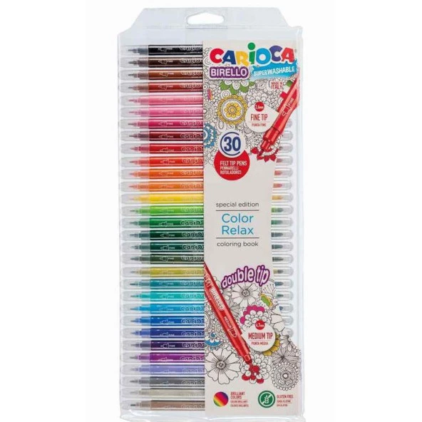 Carioca Birello Jumbo+Standart Çift Uçlu Yıkanabilir Keçeli Boya 30 Renk ürün görseli 1